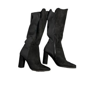 CM Knee-High Heeled Boots – Black Faux Suede – Size 7